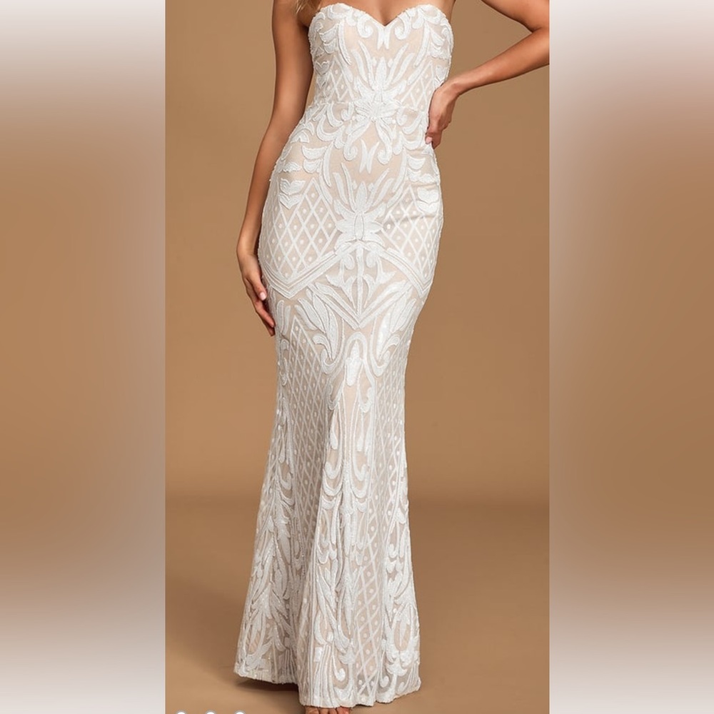 Lulus Olivia White Sequin Strapless Maxi Dress
